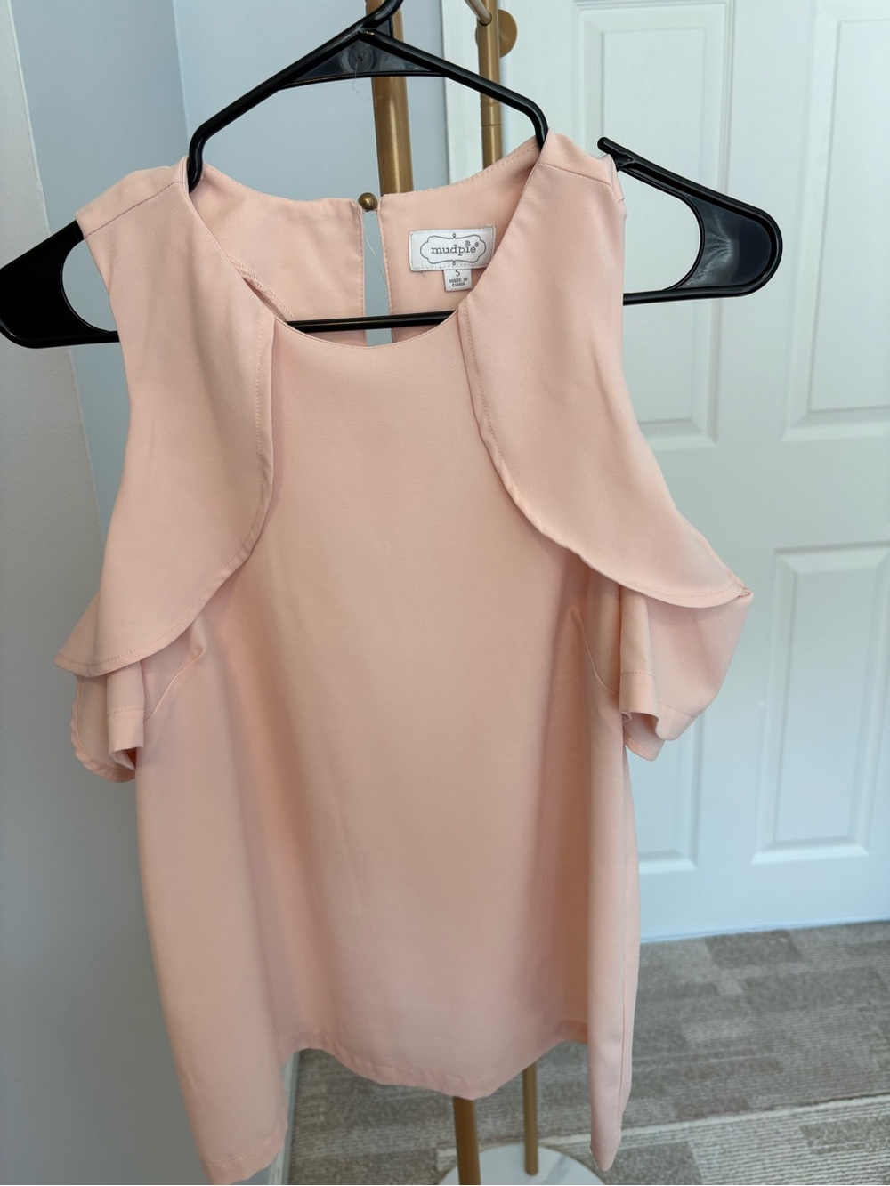 Mud Pie Pale Blush Ruffled Cold-Shoulder Top
